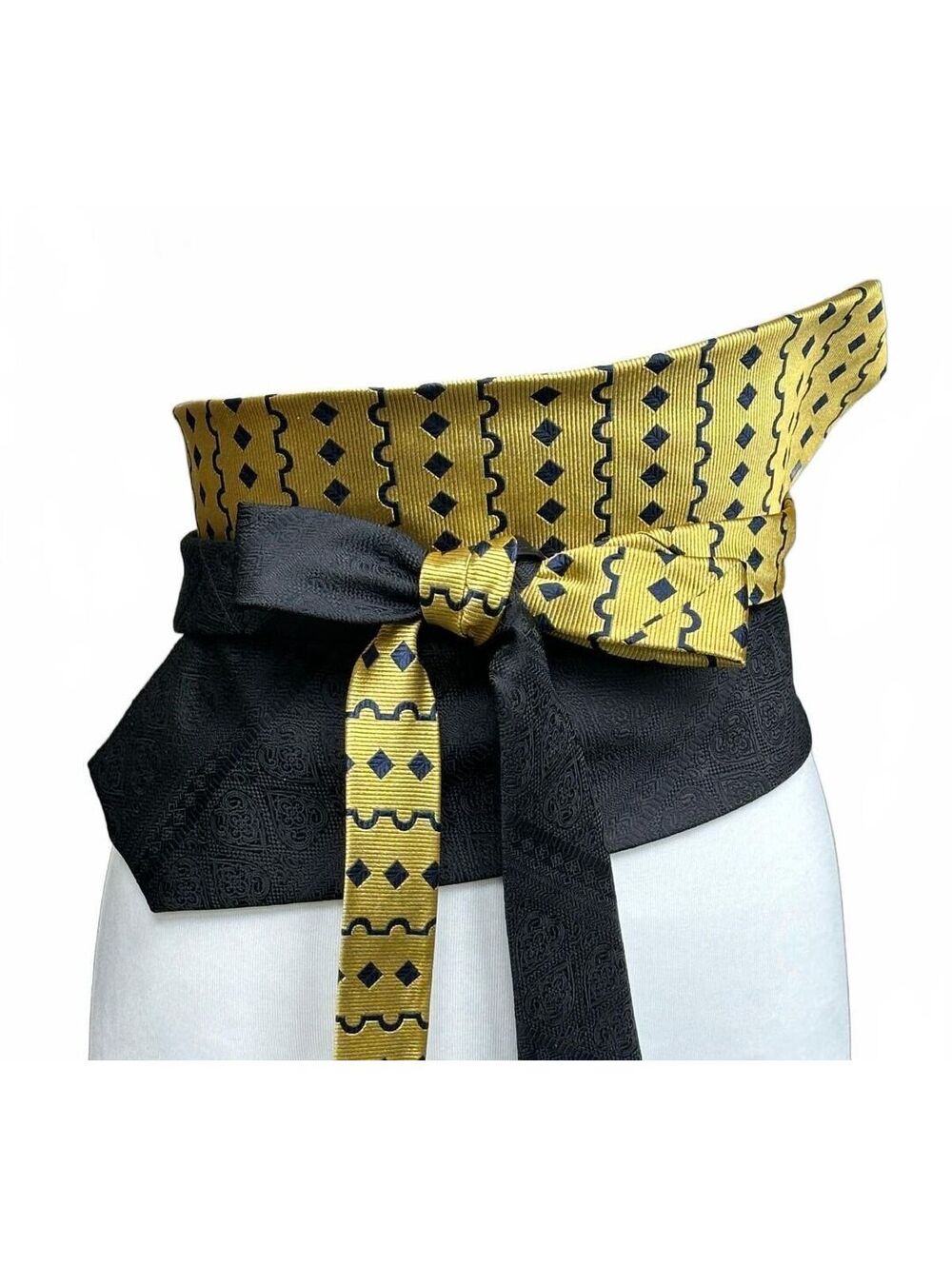 Upcycled Silk Gold and Black Necktie Obi Belt | Corset Style | One-of-a-Kind
